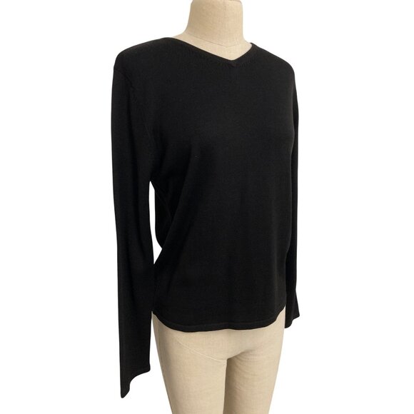 Vintage Pierre Cardin Black V-Neck Sweater Medium Acrylic Cotton Long Sleeve - Picture 2 of 8